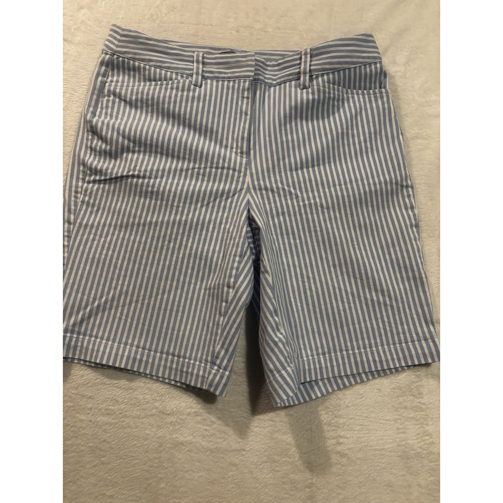 Lands' End Shorts Women's 6 Mid-Rise Bermuda Blue White Striped Summer‎